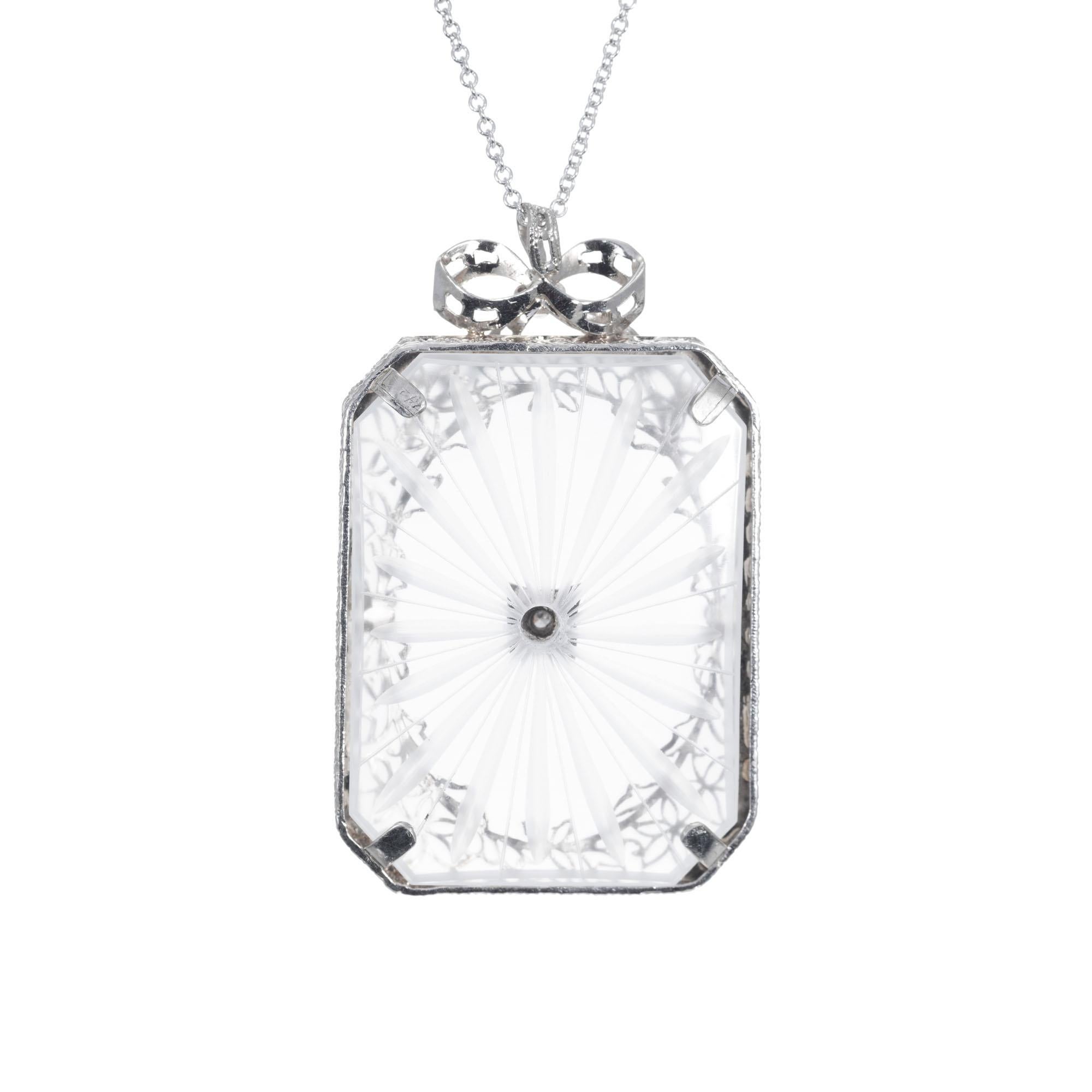 Quarz-Diamant-Filigran-Anhänger-Halskette (Alteuropäischer Brillantschliff) im Angebot