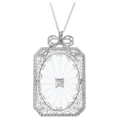 Quartz Diamond Filigree Pendant Necklace