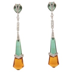 Pendientes de Gota de Oro Blanco de 18 Kt con Diamantes de Cuarzo