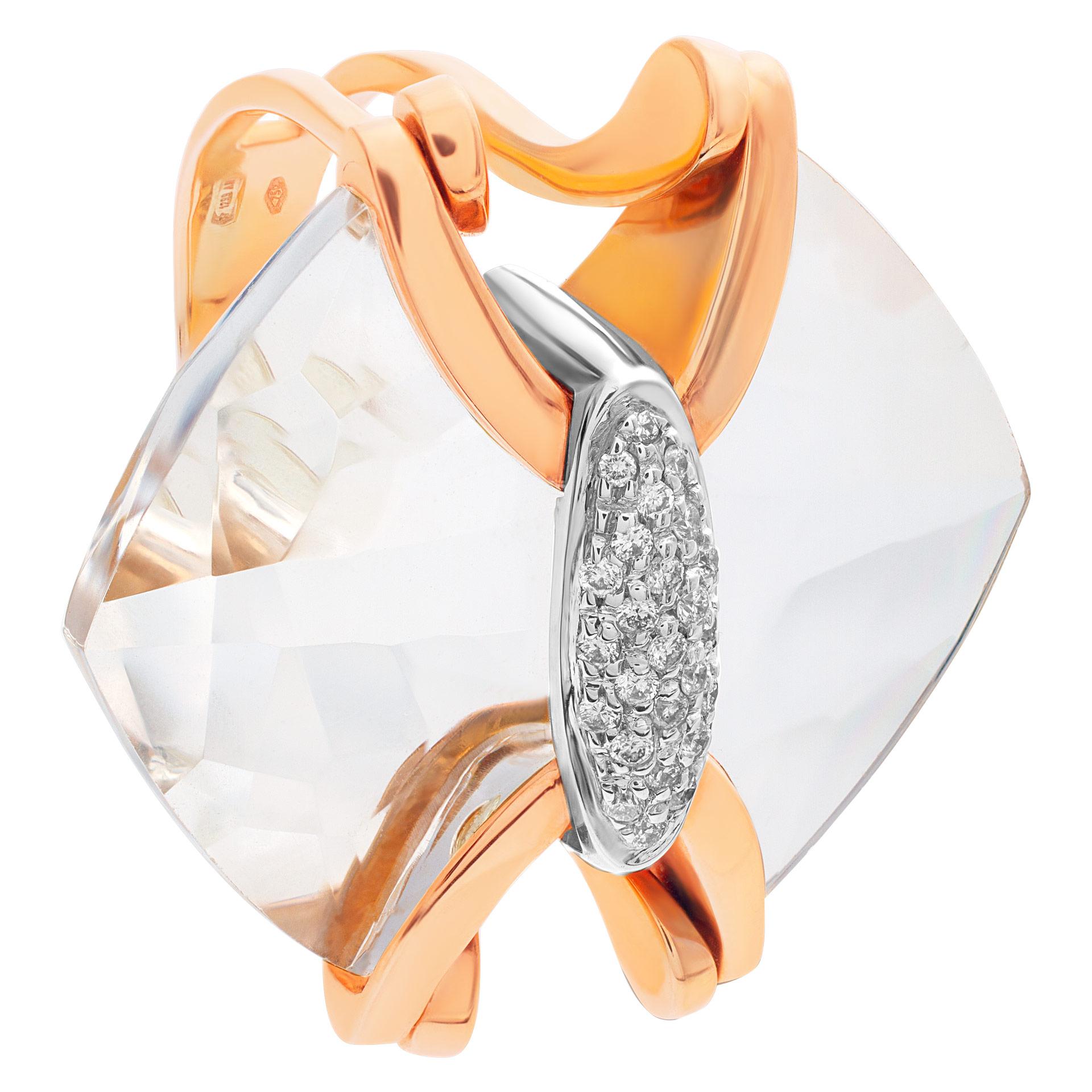 Round Cut Quartz & Diamonds Ring by Italian Designer 