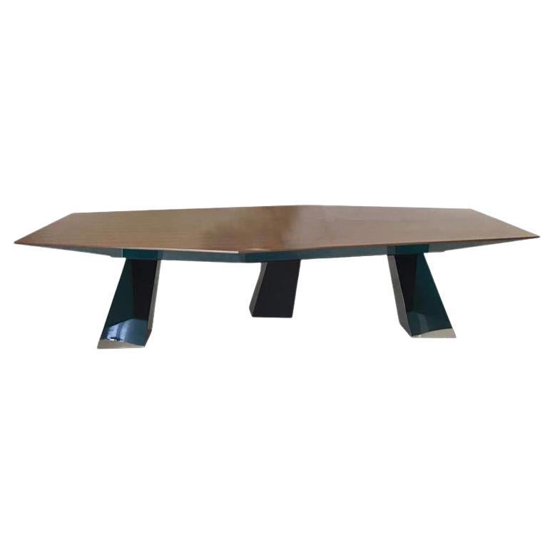 Quartz, Dining Table in Teak Burma, Metal and Stainless Steel For Sale