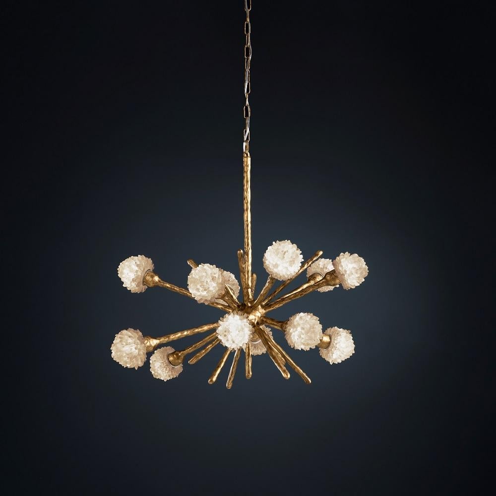 Quartz pendant light V by Aver
Dimensions: D 90 x H 75 cm
Materials: Natural rocks, high-quality cut crystals, jewelry chains, hand-blown glass, other.
Also available: matte black, rustic silver, oxidized graphite, and rustic bronze.

A series of