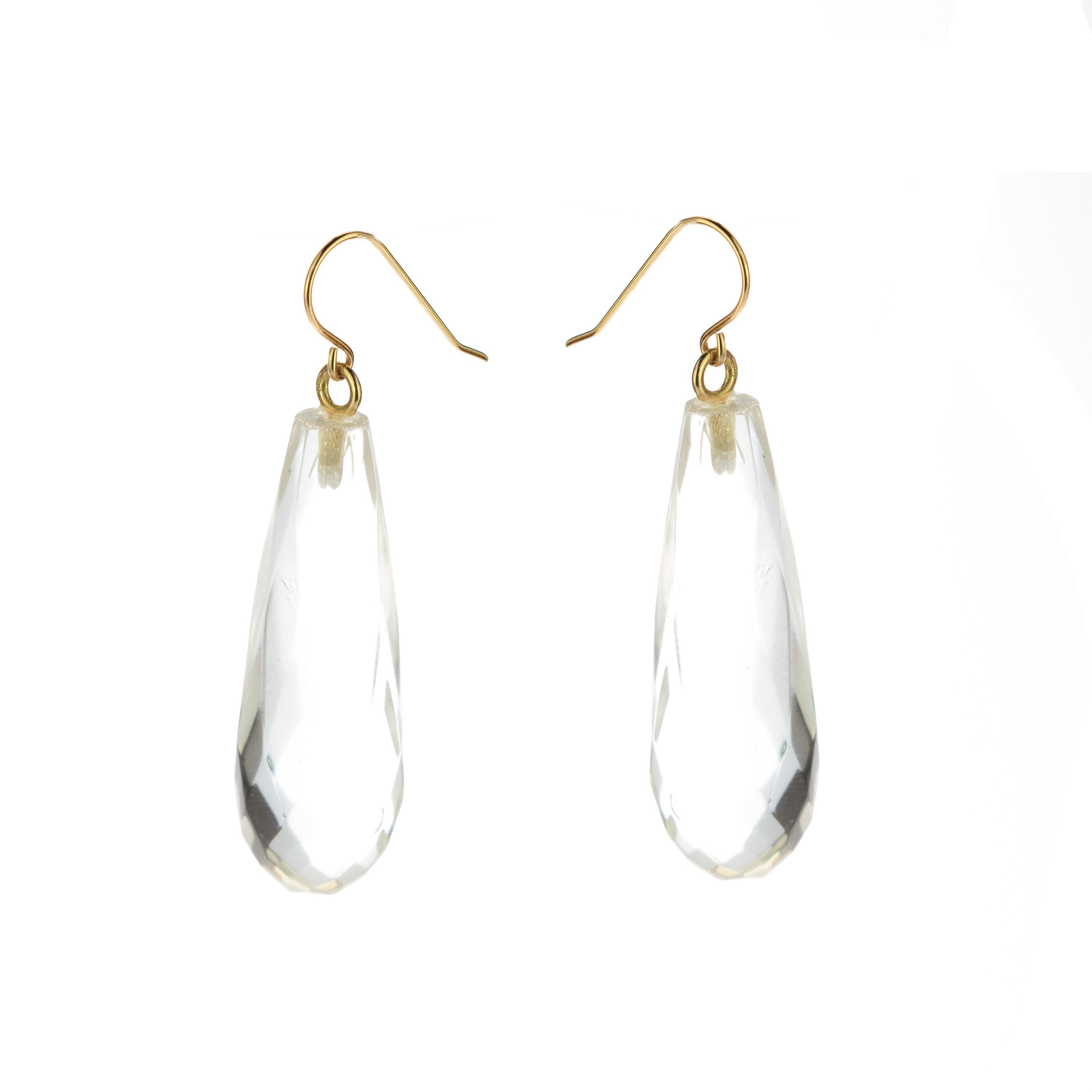 Quartz Faceted Rock Crystal 18 Karat Gold Teardrop Dangle Modern Chic Earrings In New Condition For Sale In Milano, IT