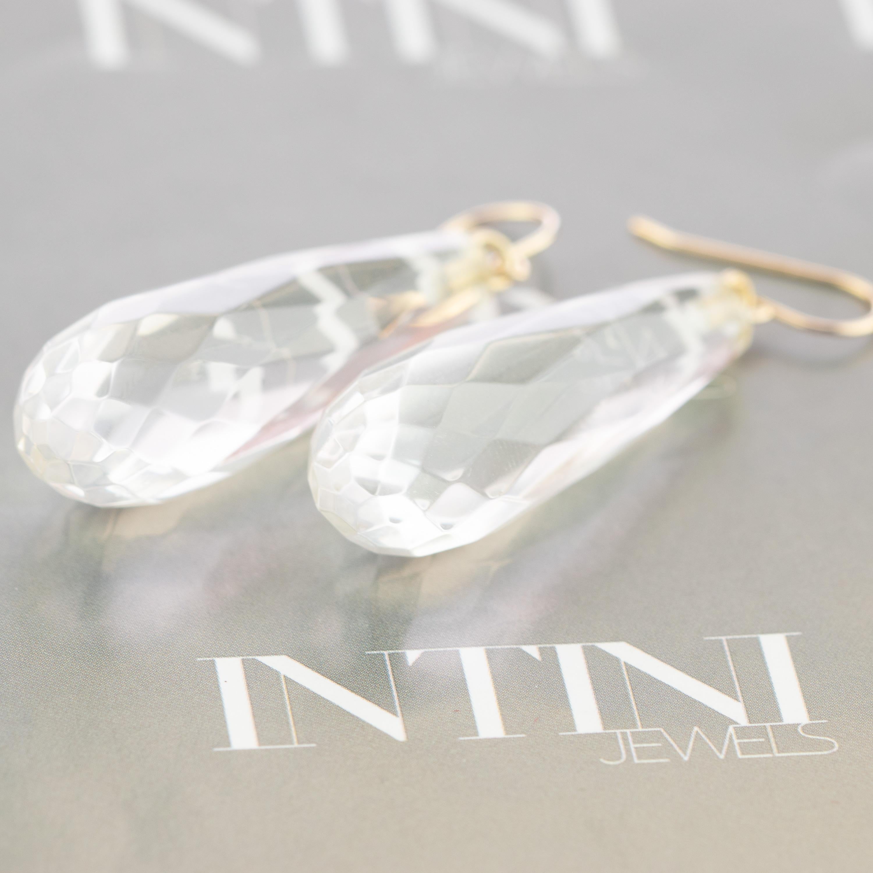 Quartz Faceted Rock Crystal 18 Karat Gold Teardrop Dangle Modern Chic Earrings For Sale 1