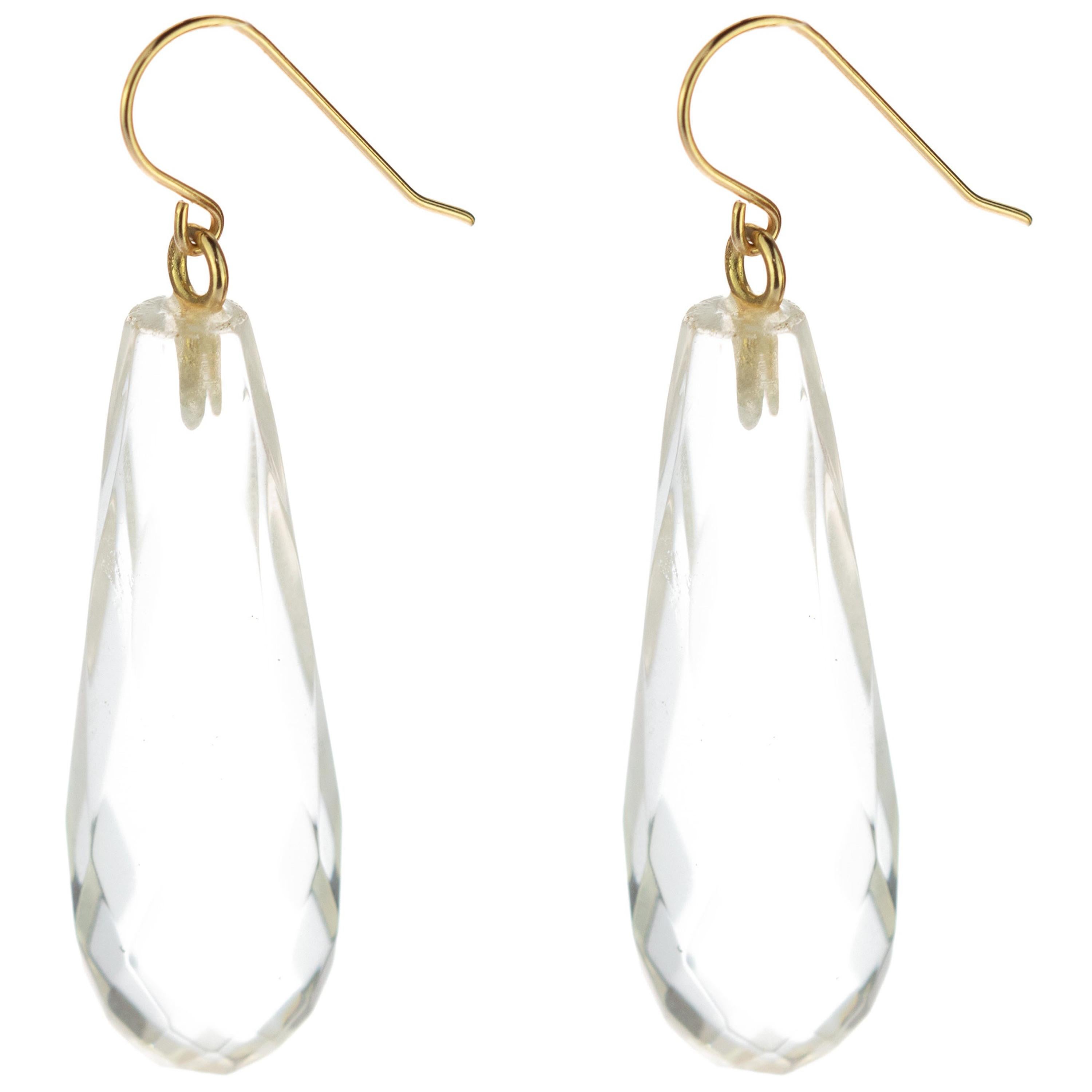 Quartz Faceted Rock Crystal 18 Karat Gold Teardrop Dangle Modern Chic Earrings For Sale