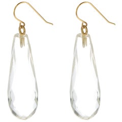 Quartz Faceted Rock Crystal 18 Karat Gold Teardrop Dangle Modern Chic Earrings