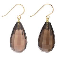 Quartz Fume Faceted Drop Brown 18 Karat Gold Dangle Modern Cocktail Earrings