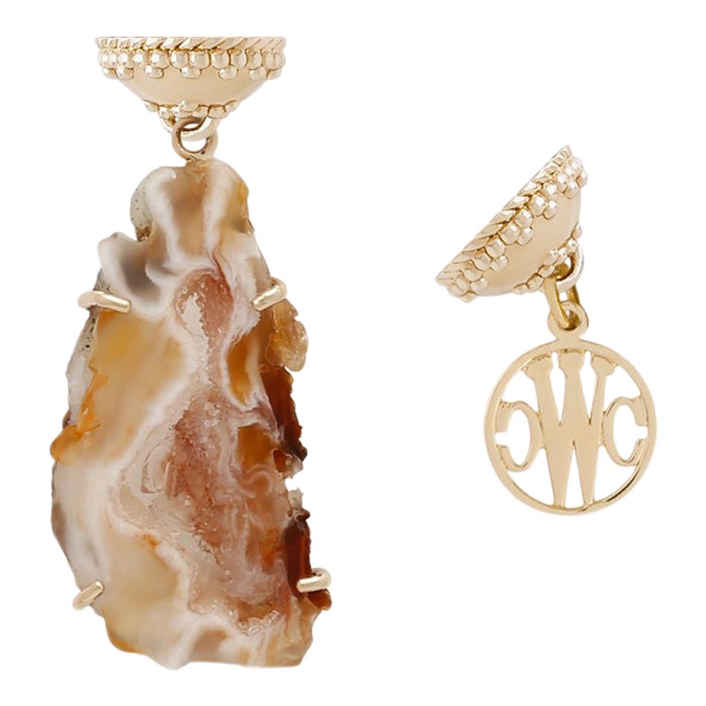 Natural Quartz Geode and 14K Yellow Gold Necklace Pendant For Sale