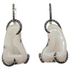 Quarz-Geode-Ohrringe mit schwarzen Diamanten in 18 Karat Weißgold-Fassung