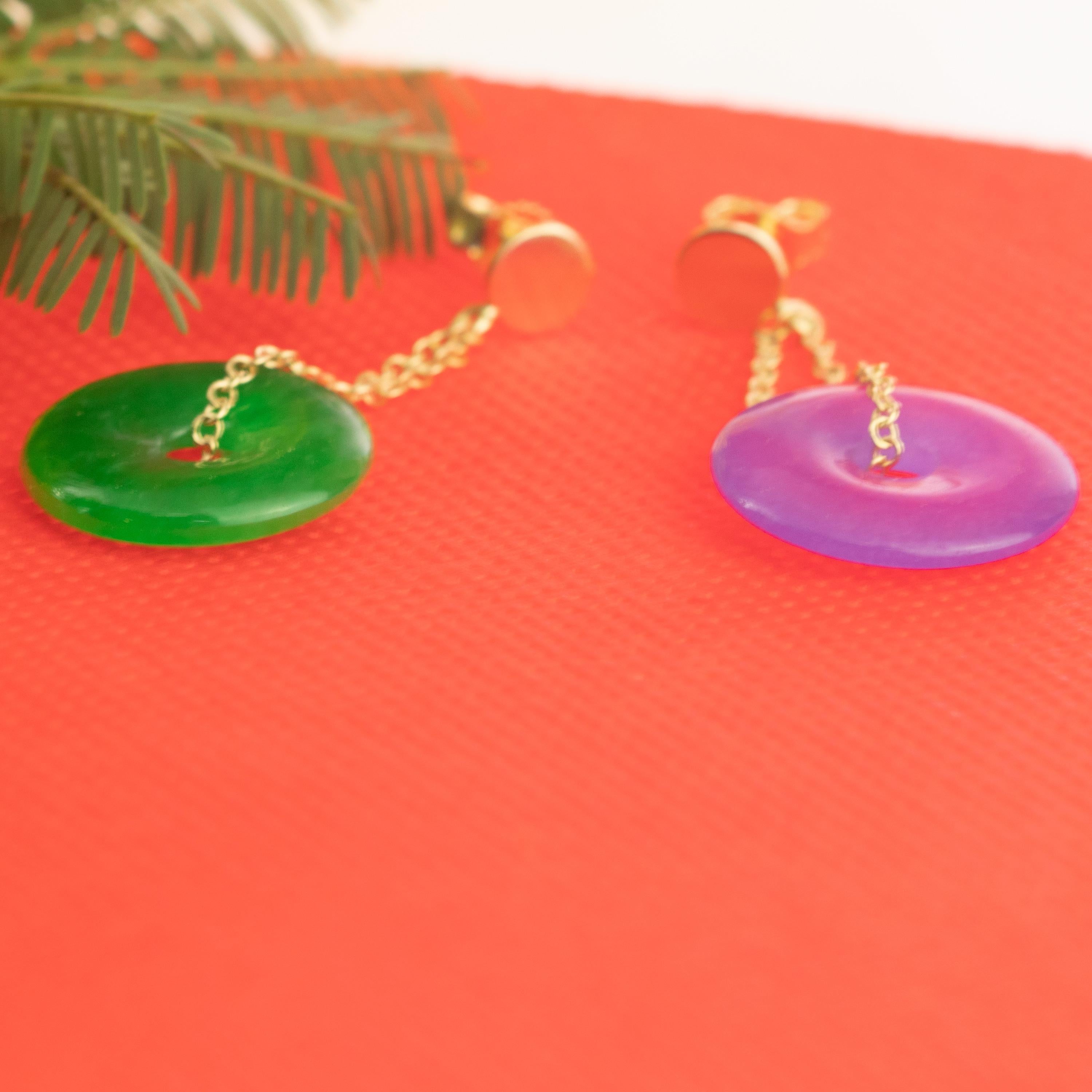 green and purple earrings