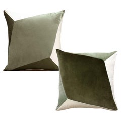 QUARTZ Green - Lot de 2 coussins décoratifs Deluxe faits main en velours de coton