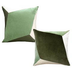 QUARTZ Green - Set of 2 Cotton Velvet Deluxe Handmade Decorative Pillows