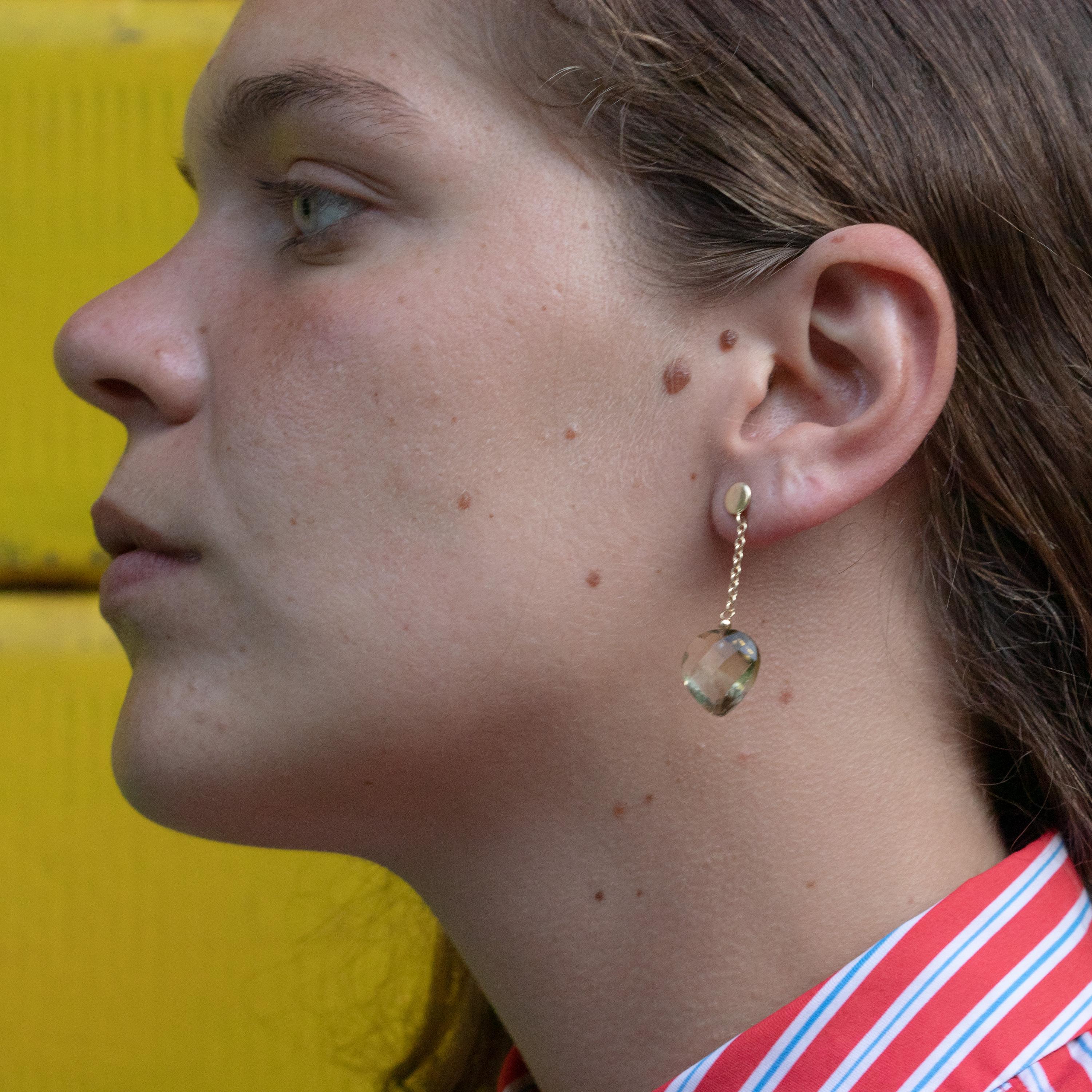 Pendants d'oreilles cocktail en or jaune 18 carats avec pendentif en forme de cœur en quartz en vente 5