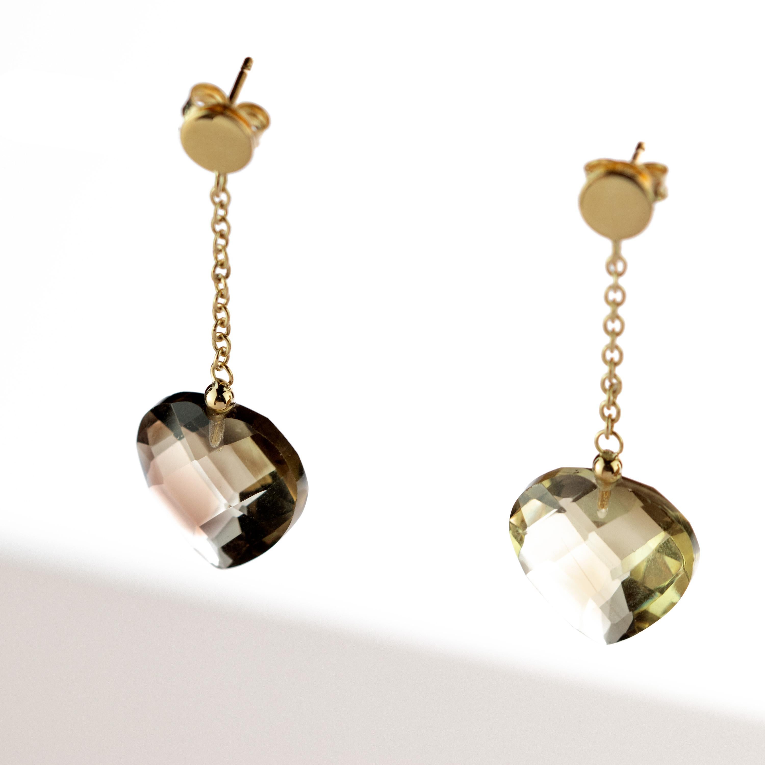 Pendants d'oreilles cocktail en or jaune 18 carats avec pendentif en forme de cœur en quartz Pour femmes en vente