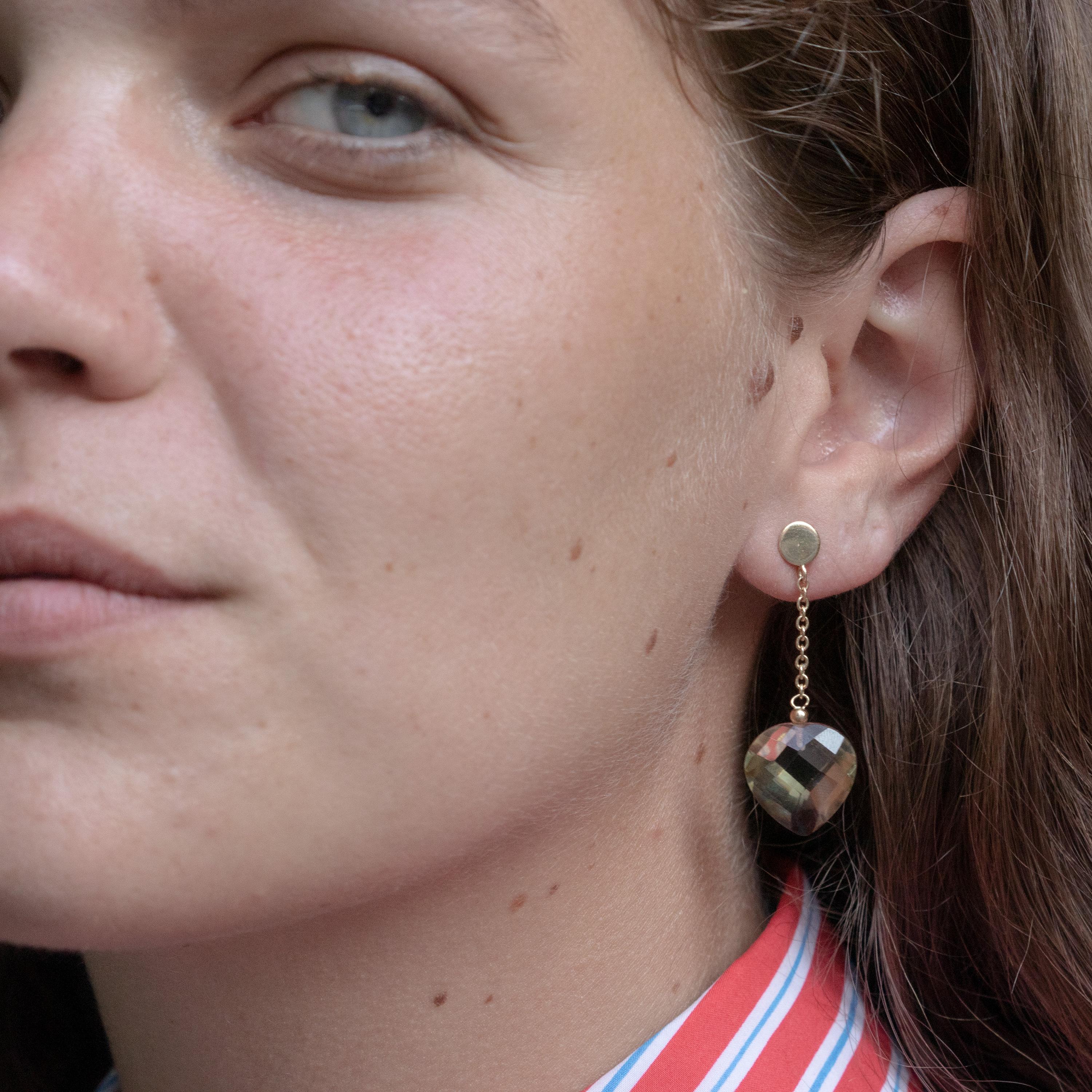 Taille cœur Pendants d'oreilles cocktail en or jaune 18 carats avec pendentif en forme de cœur en quartz en vente