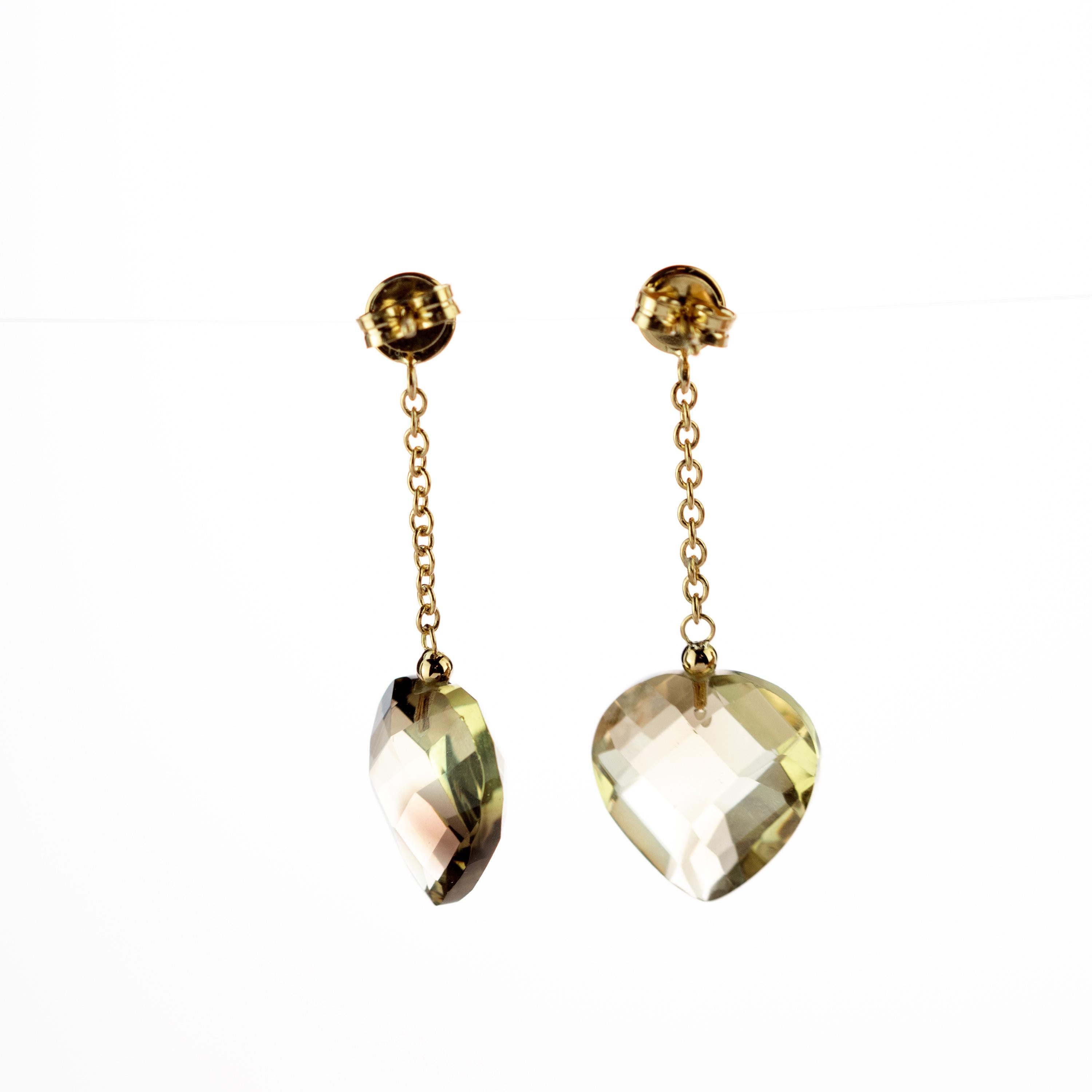 Pendants d'oreilles cocktail en or jaune 18 carats avec pendentif en forme de cœur en quartz en vente 2