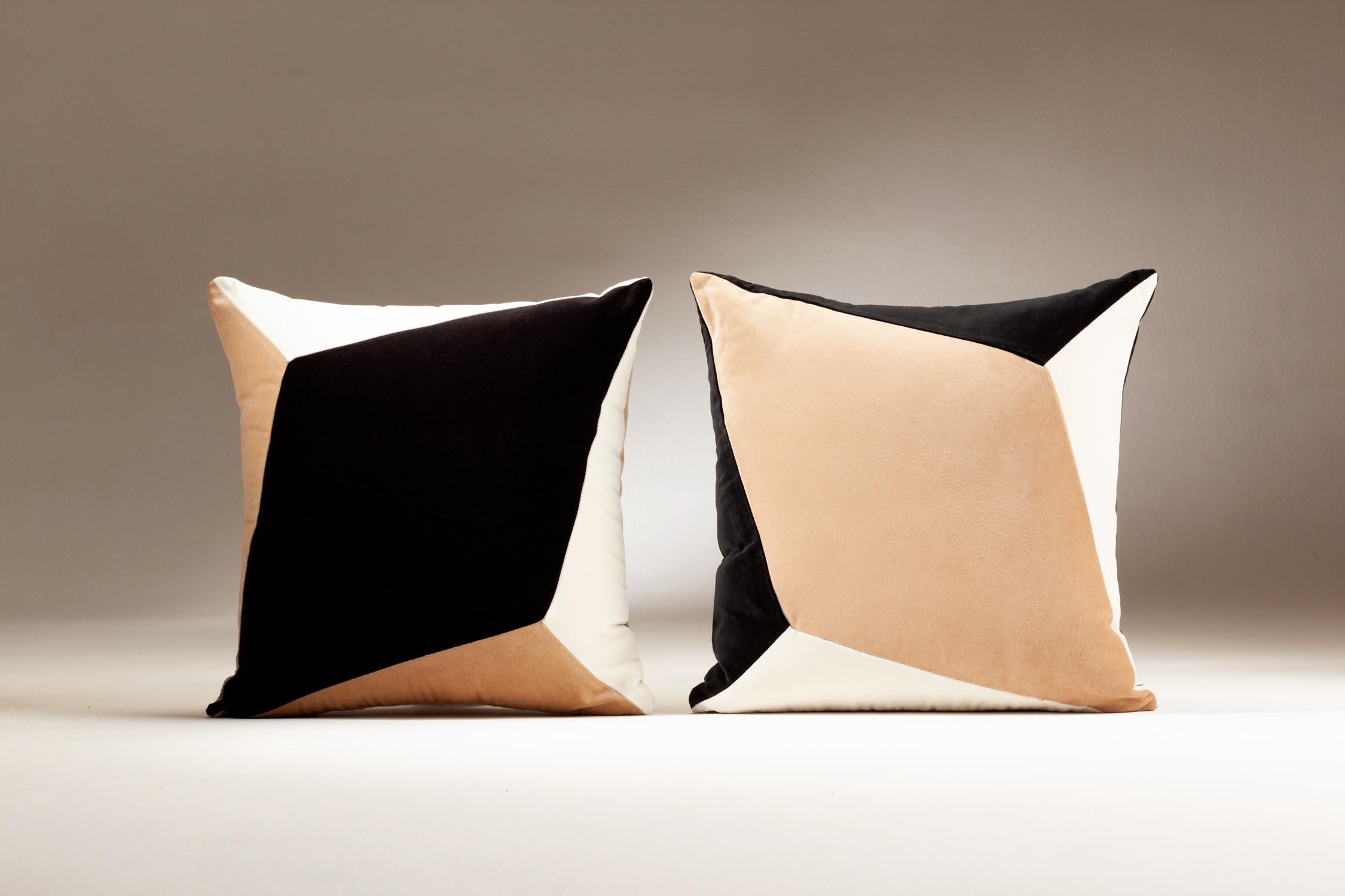 Modern Quartz I Black & White Velvet Deluxe Handmade Decorative Pillow For Sale