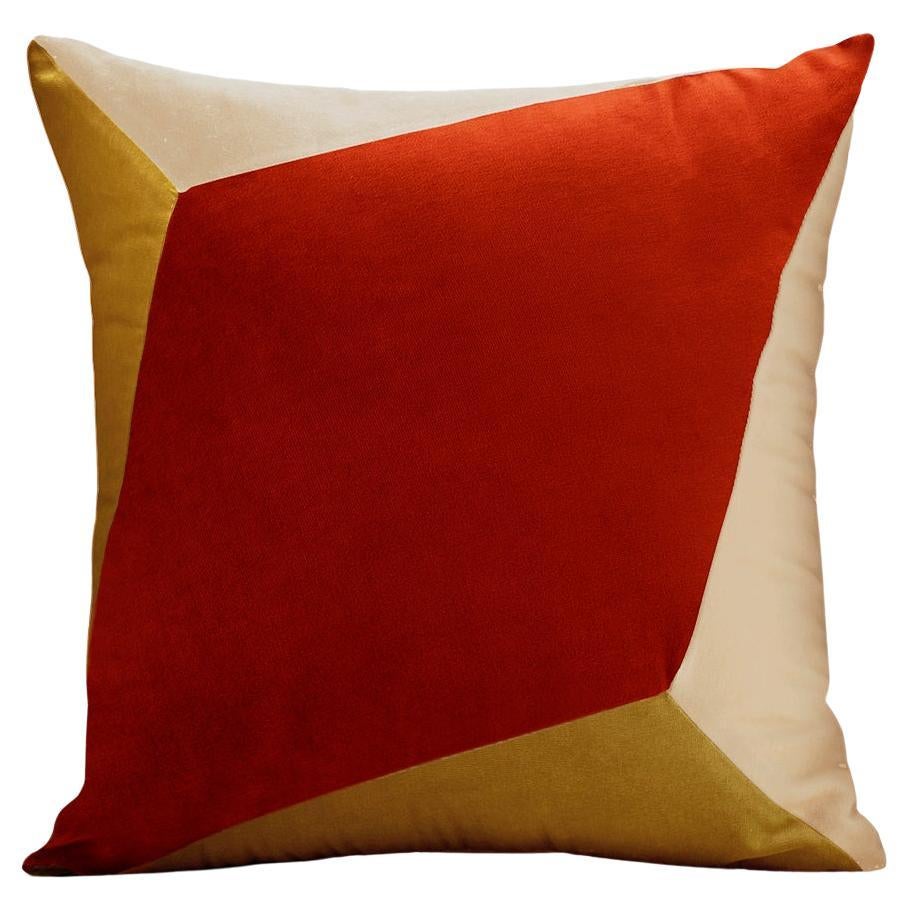 Cuscino decorativo in velluto deluxe fatto a mano Quartz I rosso mattone e giallo curry