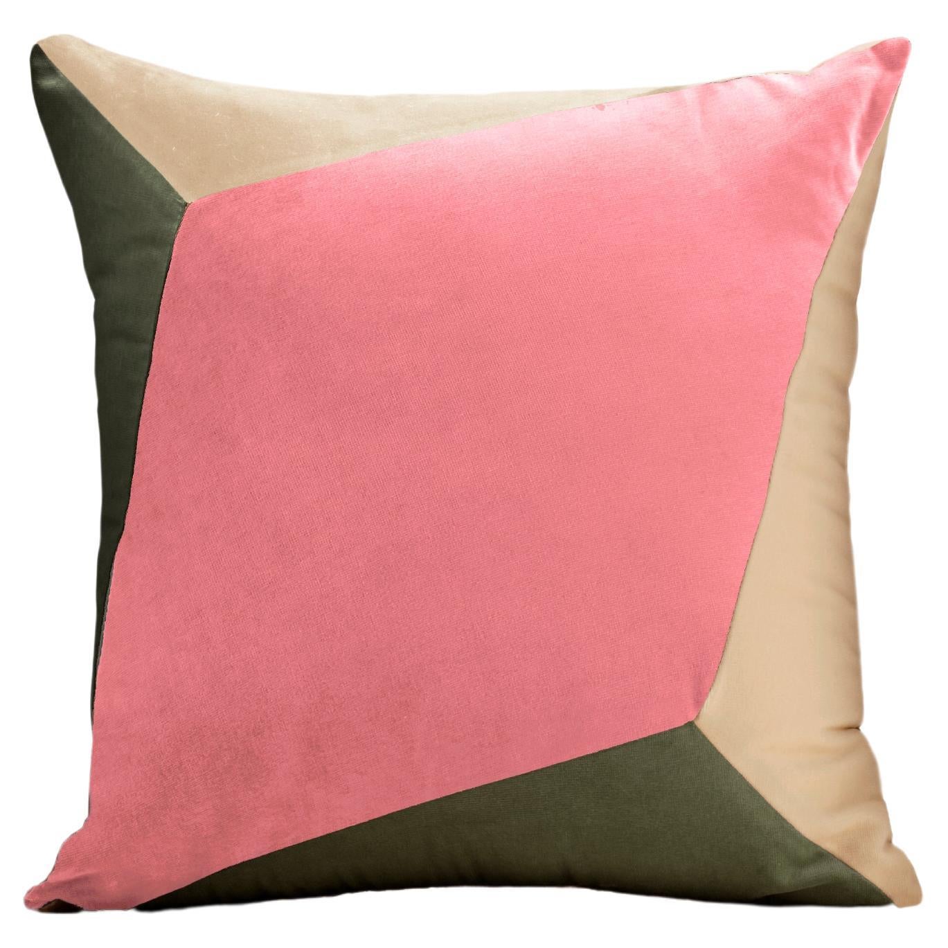 Quartz I Rose & Dry Green Velvet Deluxe Handmade Decorative Pillow For Sale