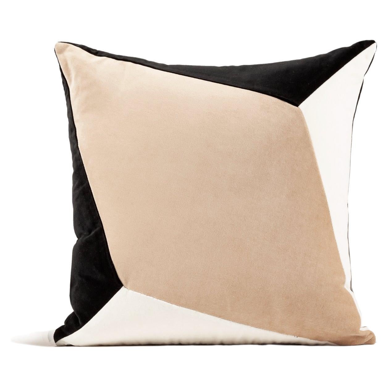 Quartz II Black & White Velvet Deluxe Handmade Decorative Pillow For Sale