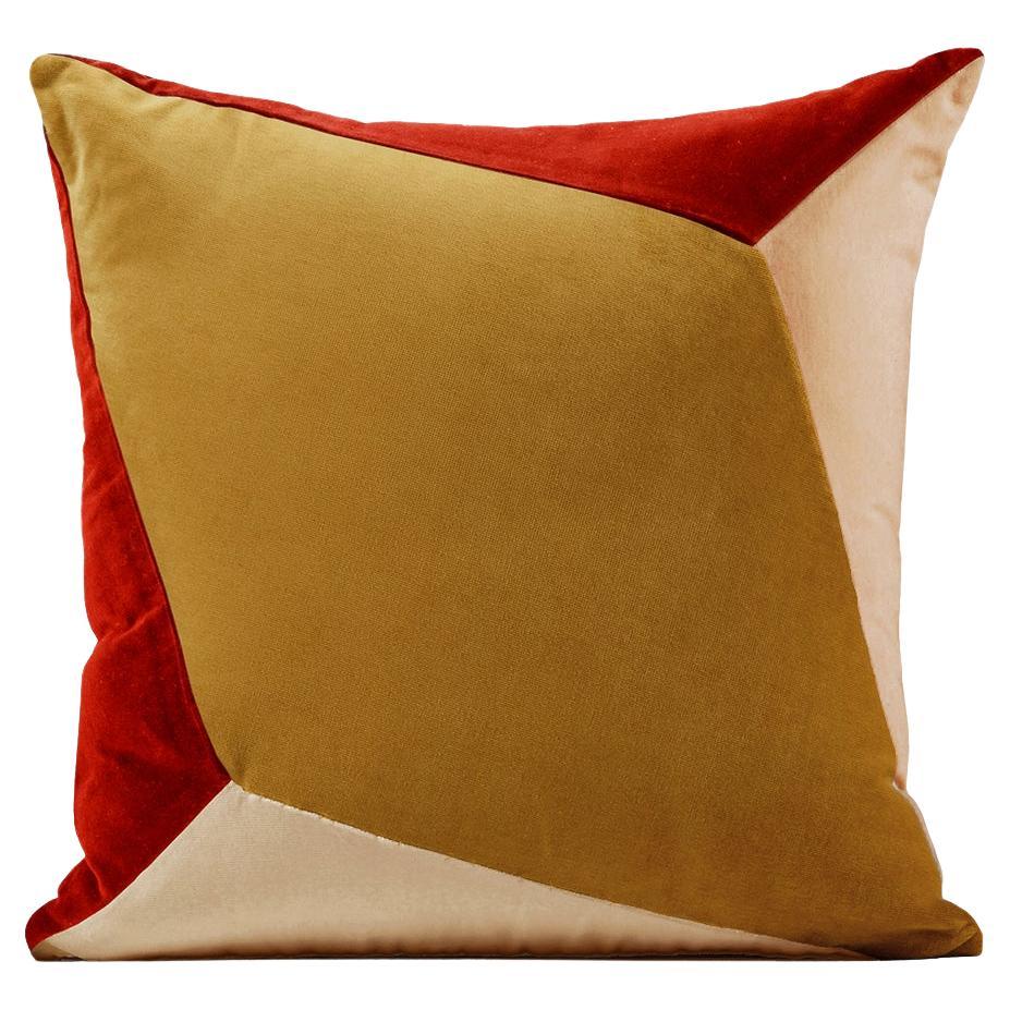 Cuscino decorativo in velluto Deluxe fatto a mano Quartz II rosso mattone e giallo curry in vendita
