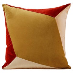 Cuscino decorativo in velluto Deluxe fatto a mano Quartz II rosso mattone e giallo curry