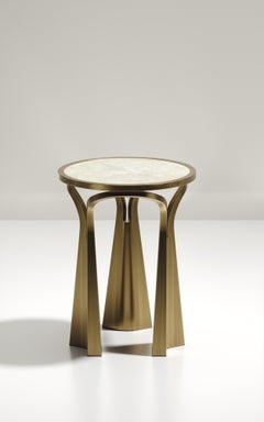 Quartz Inlaid Side Table with Sculptural Brass Legs by R&Y Augousti
