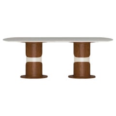 Dining Table, Quartz Top, Walnut and Lacquered Wood Base