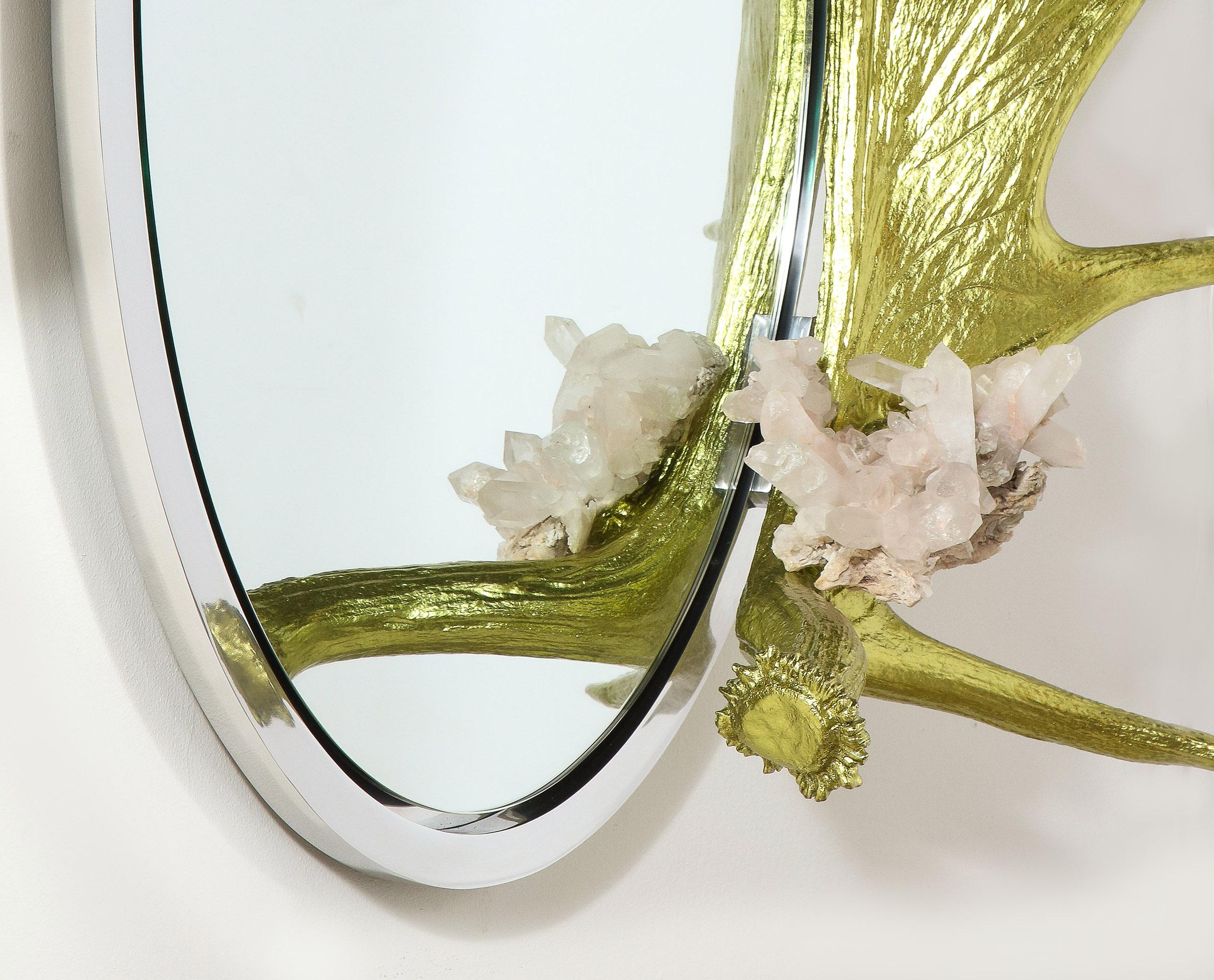 Quartz Mounted and Silver Leaf Wall Mirror For Sale 2