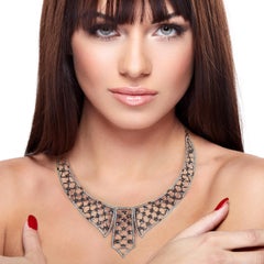 Quartz & Onyx Collar Necklace with Diamonds Made in 18k Gold & Silver