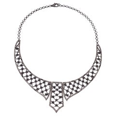 Quarz & Onyx Halsband Halskette mit Diamanten aus 18k Gold & Silber