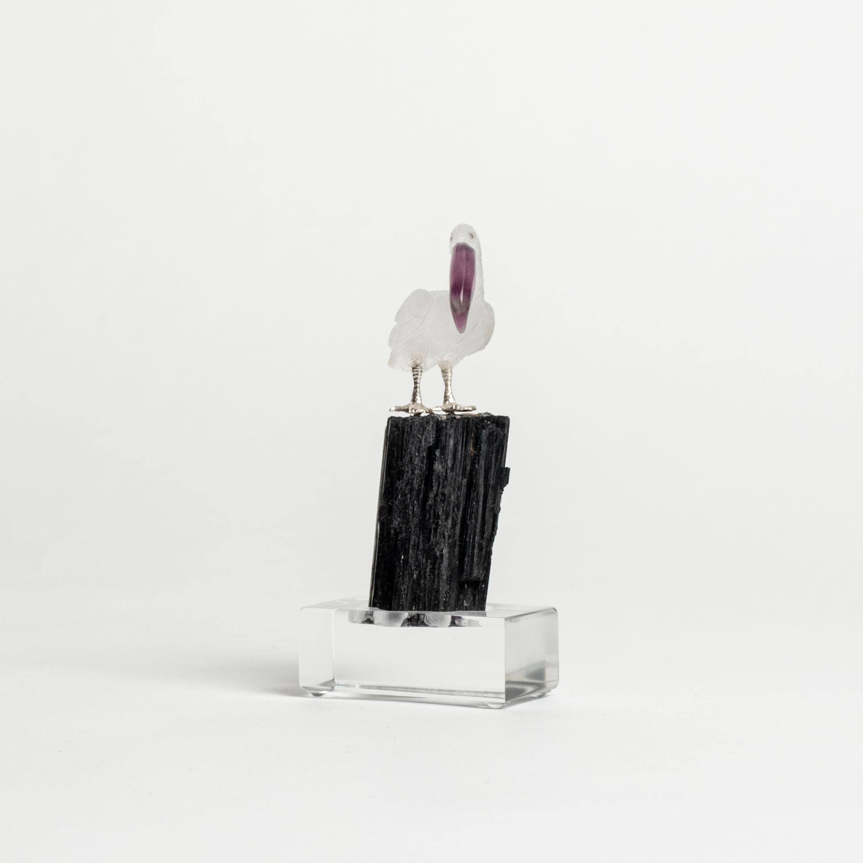 Brazilian Quartz Pelican on Black Tourmaline For Sale