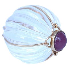 Pendentif orbe en quartz et or 14 carats avec sphère en rubis, 2000
