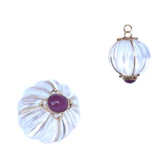 Quartz Pendant 14K Gold Orb Sphere Ruby, 2000