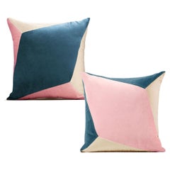 QUARTZ rosa e blu - Set di 2 cuscini decorativi in velluto deluxe fatti a mano