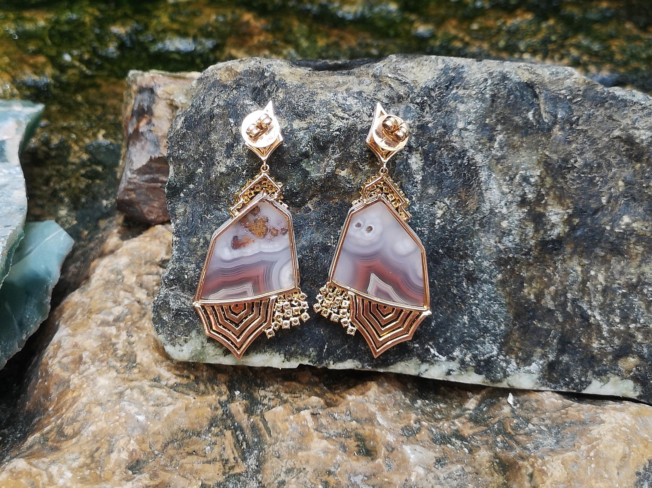 Quartz, Pink Sapphire, Brown Diamond Organic Earrings in 18k Gold For Sale 2