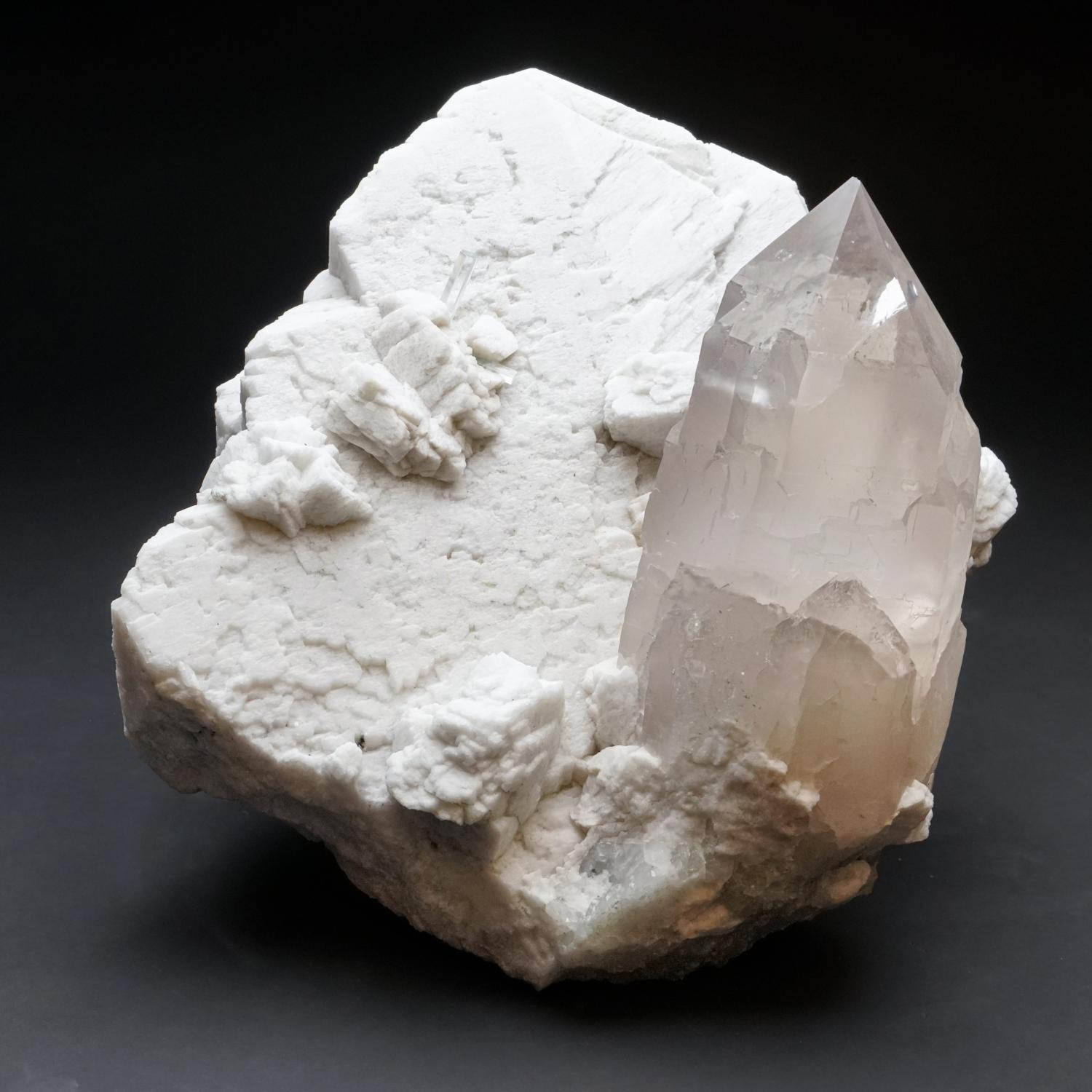 Indian Natural Quartz Point on White Feldspar Crystal From Himalaya Mountains, India For Sale
