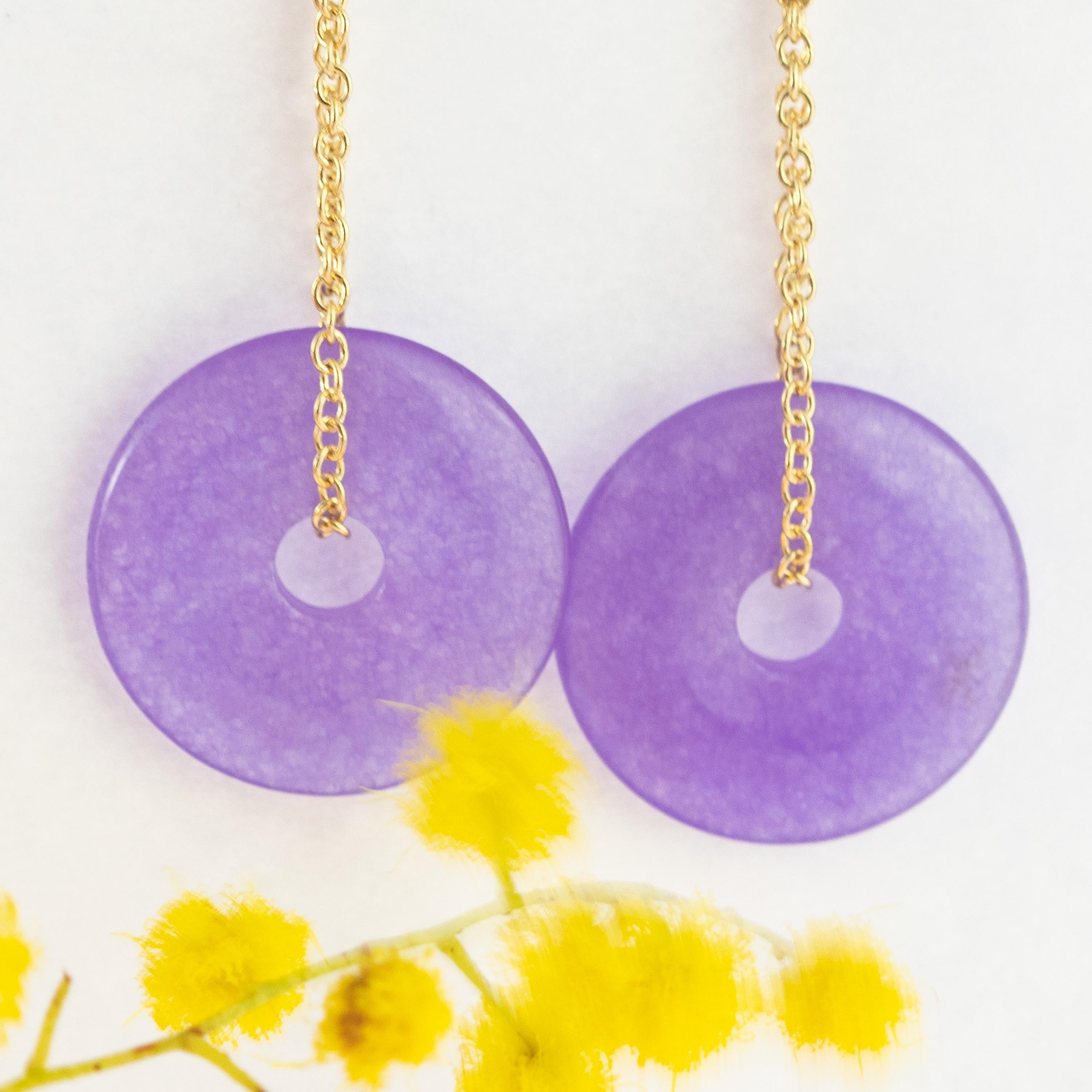 Art Nouveau Quarzo Viola Ciambella in oro 18 carati Orecchini a goccia Cocktail fatti a mano in vendita