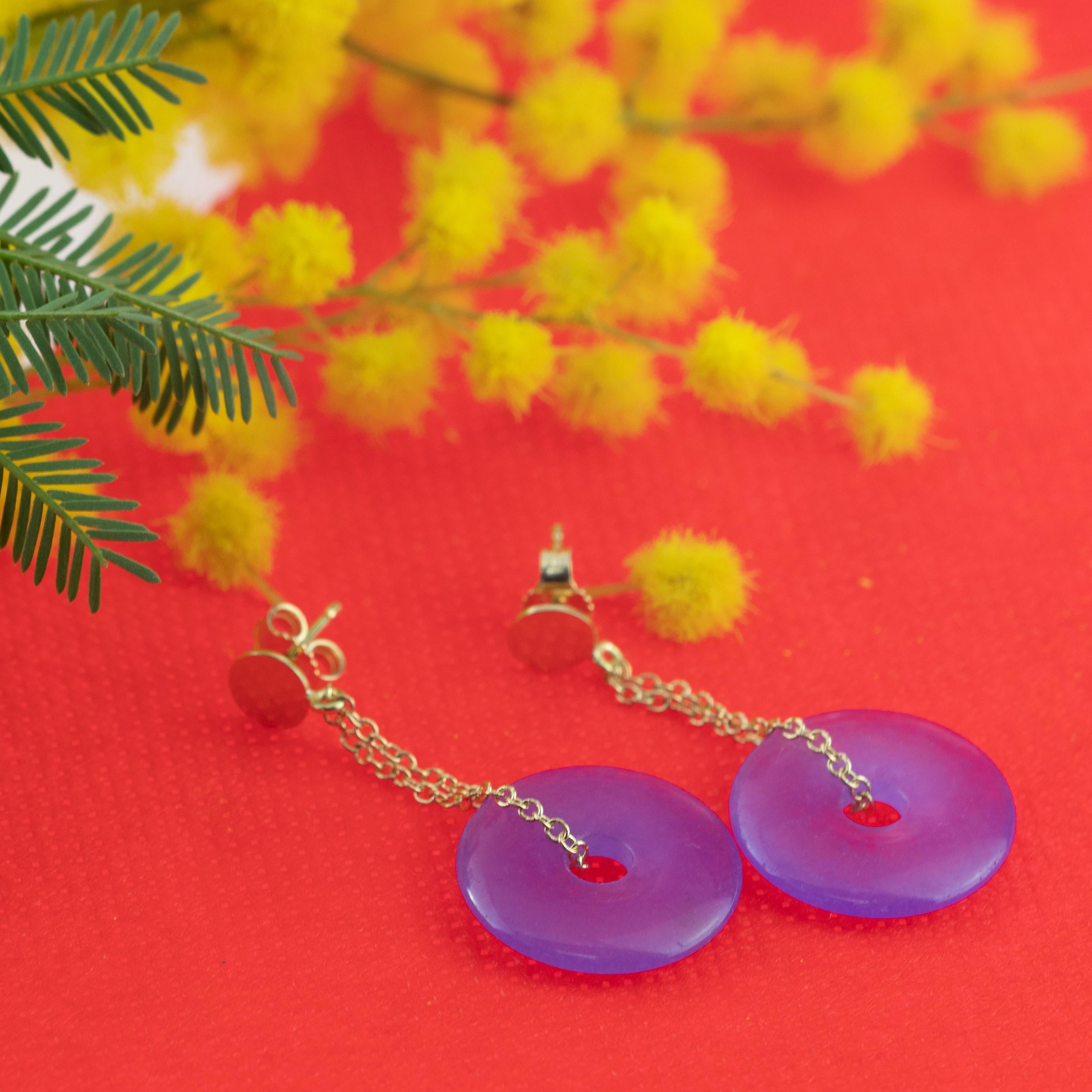 Taglio rotondo Quarzo Viola Ciambella in oro 18 carati Orecchini a goccia Cocktail fatti a mano in vendita