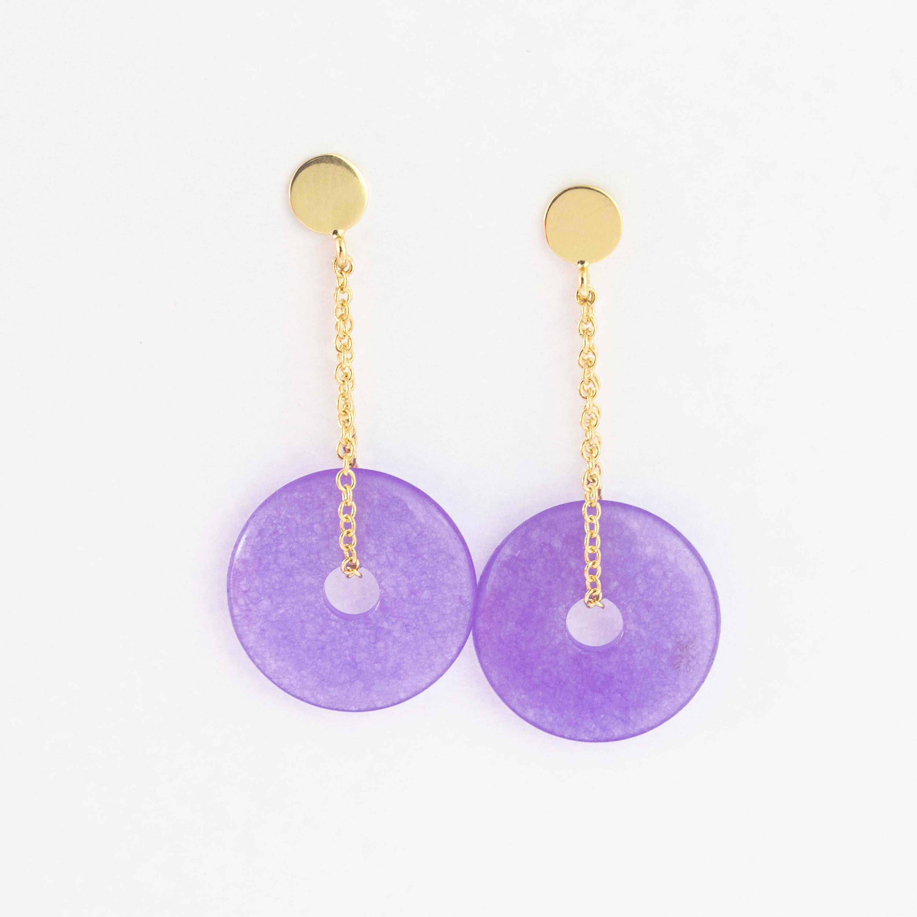 Quarzo Viola Ciambella in oro 18 carati Orecchini a goccia Cocktail fatti a mano in vendita 3