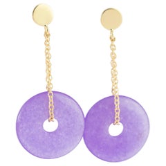 Quartz Purple Violet Donut 18 Karat Gold Cocktail Drop Dangle Handmade Earrings