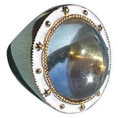 Quartz Ring Gold Plated White Enamel Cocktail Ring