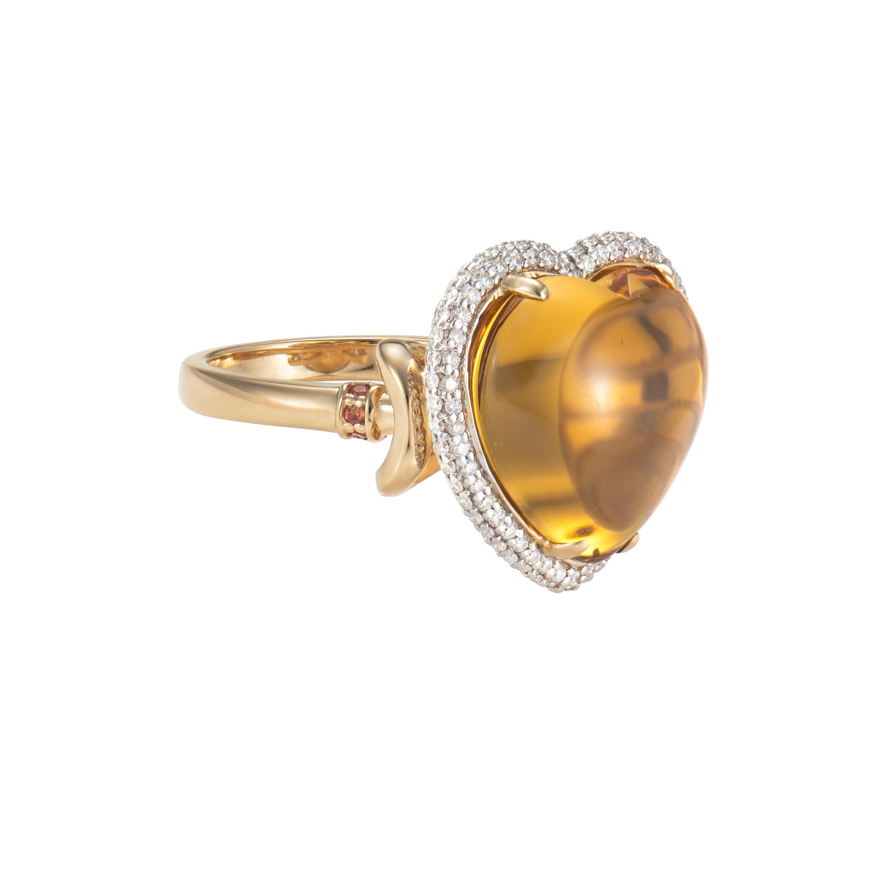 Celebrating the season of love with these delicate heart jewels! These pieces showcase beautiful gemstones with dainty accents to elevatue the beauty of the gem. 

Honey Quartz Ring in 18 Karat Yellow Gold with Orange Sapphire and White