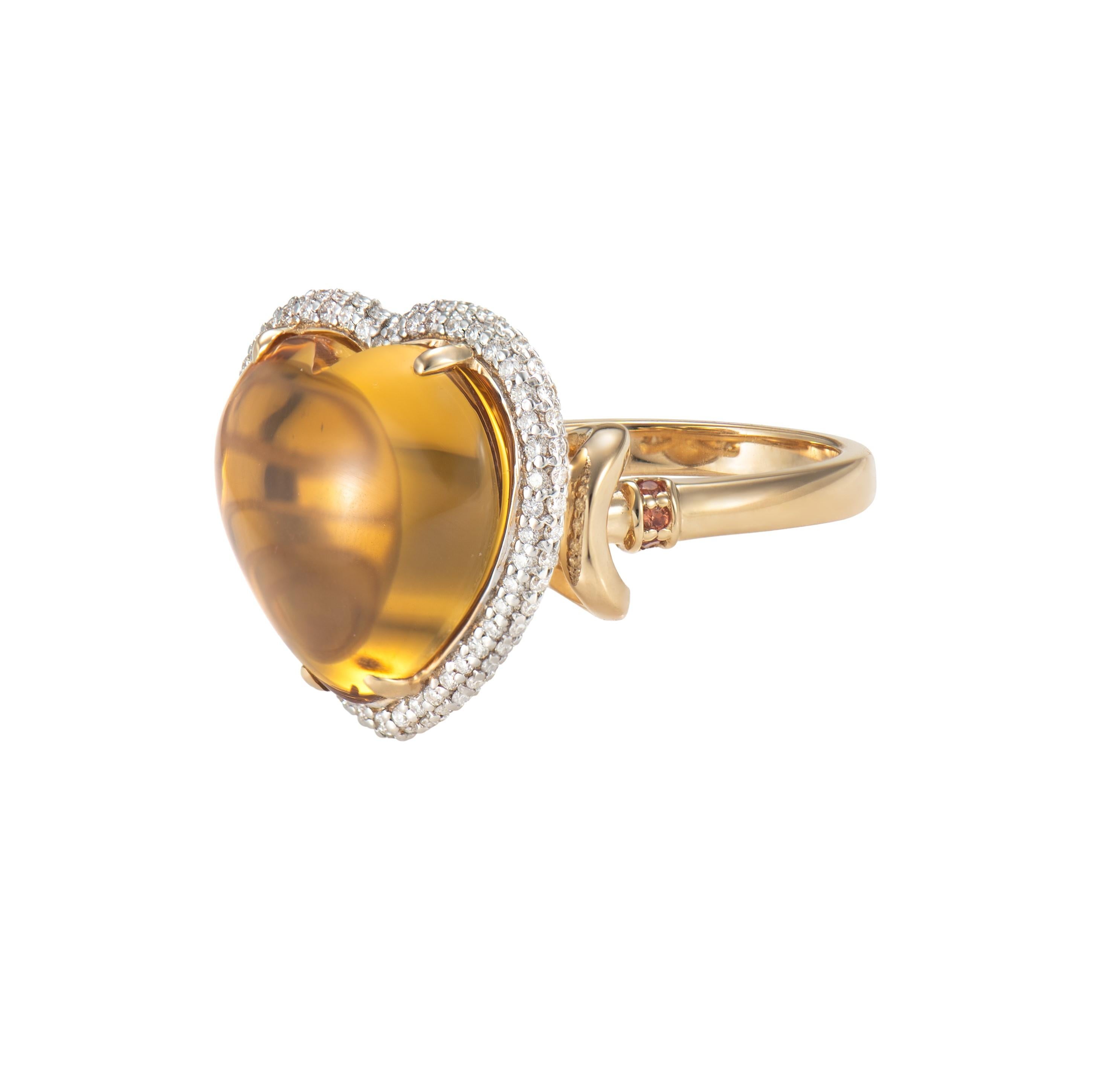 Contemporary Quartz Ring in 18 Karat Yellow Gold with Sapphire and Diamond. For Sale