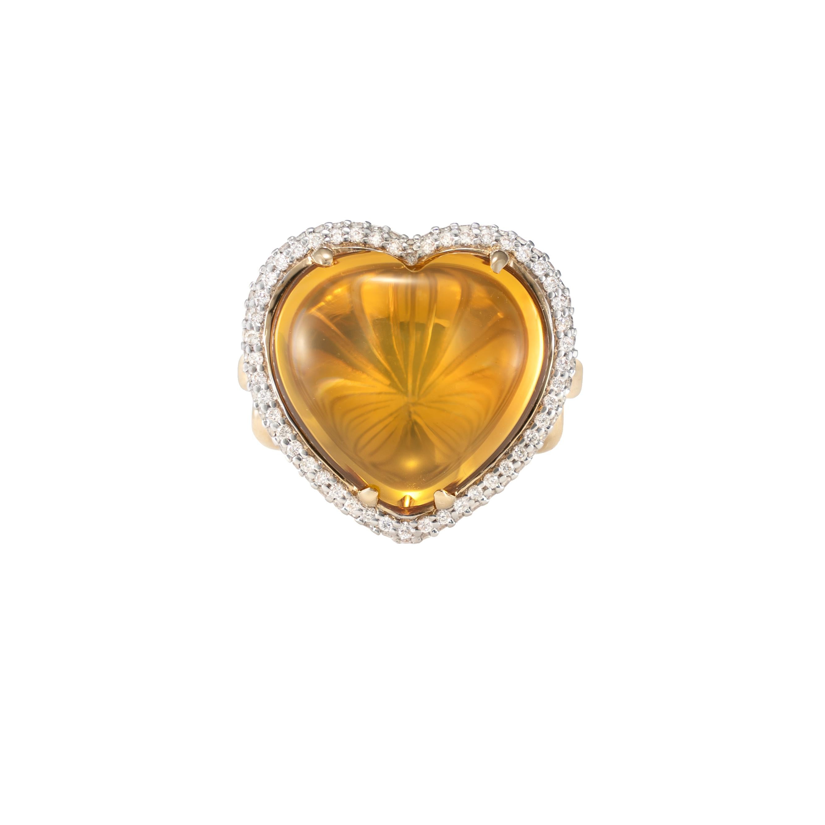 Heart Cut Quartz Ring in 18 Karat Yellow Gold with Sapphire and Diamond. For Sale