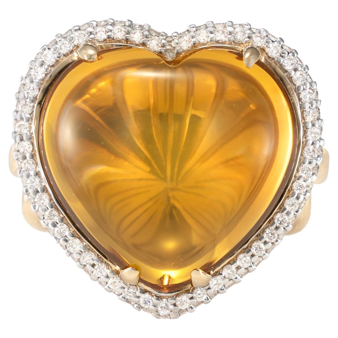Bague en quartz en or jaune 18 carats avec saphir et diamant.