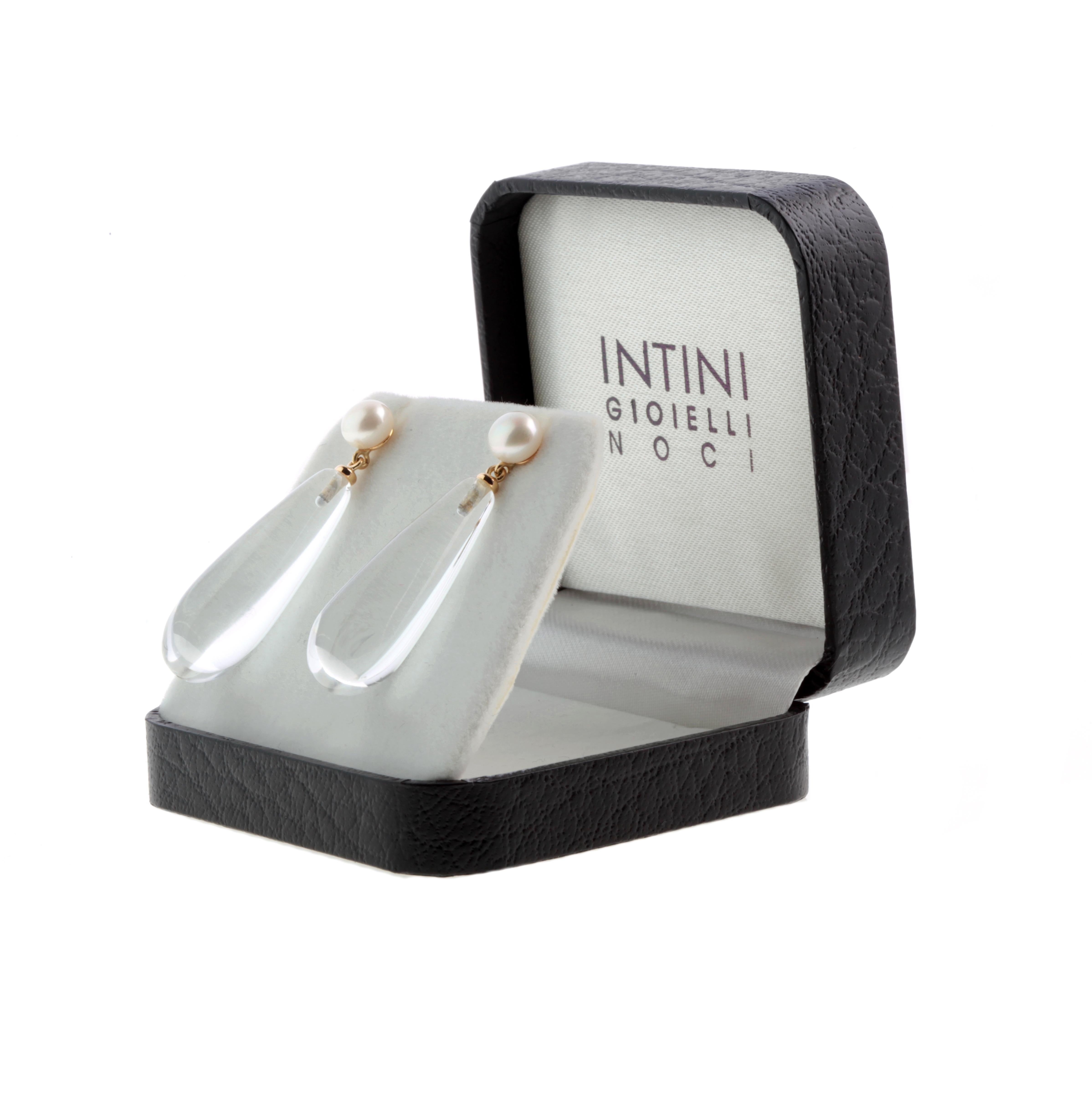 Mixed Cut Quartz Rock Crystal 18 Karat Gold Teardrop Dangle Modern Chic Italian Earrings For Sale