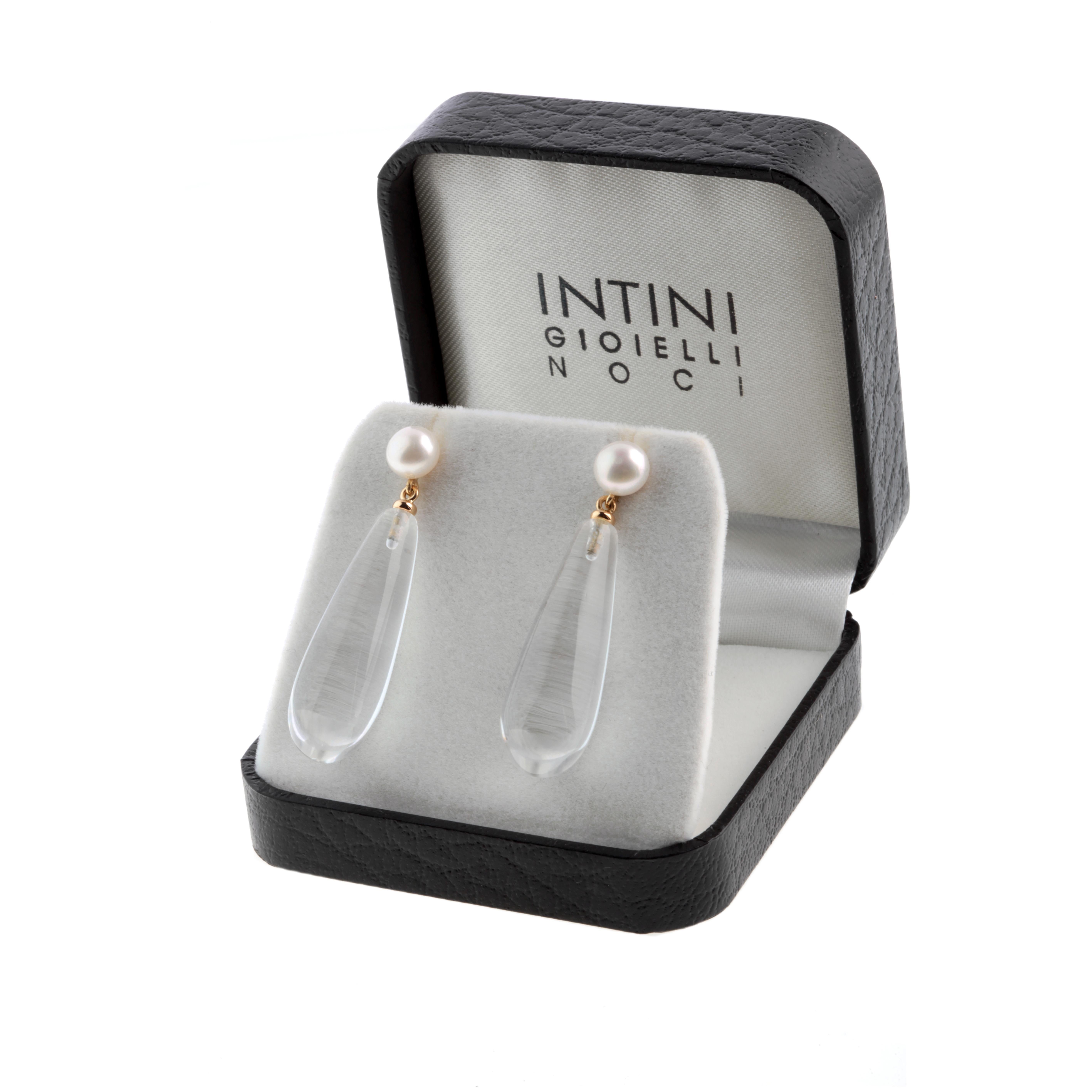 Quartz Rock Crystal 18 Karat Gold Teardrop Dangle Modern Chic Italian Earrings For Sale 2