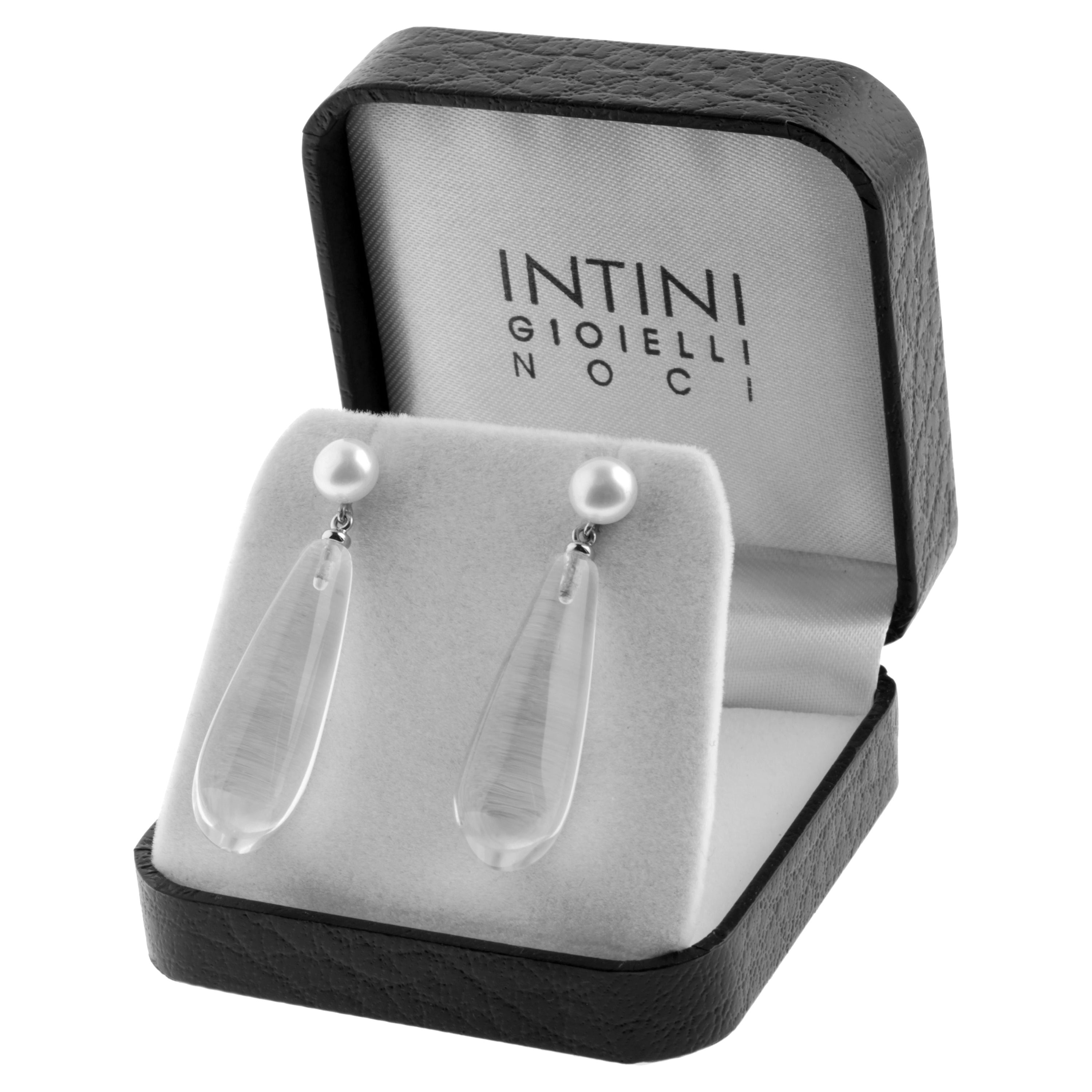 Boucles d
oreilles Quartz Cristal de roche Or 18 carats Teardrop Dangle Modern Chic Italian Earrings en vente