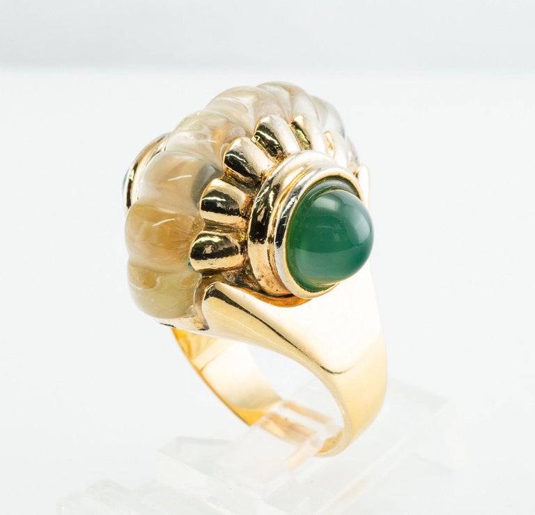 Quartz Rock Crystal Chalcedony Ring 14K Gold Vintage For Sale 7
